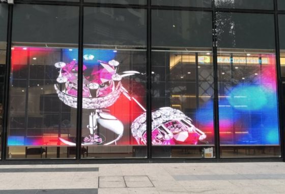 220W/ M2 Transparent LED Mesh Screen Outdoor Glass Window Display 5000nits 7.8mm