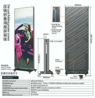 HD P1.86 Foldable LED Poster Screen Advertising Video Player Light Up Poster
