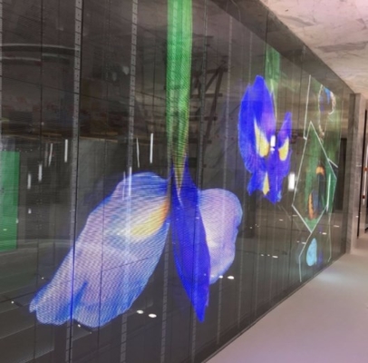 220W/ M2 Transparent LED Mesh Screen Outdoor Glass Window Display 5000nits 7.8mm